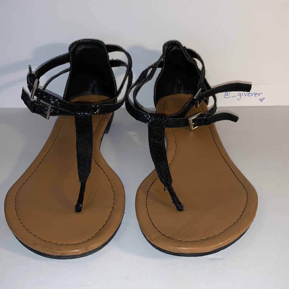 8 Black Express Double Strap Python Sandals - image 4